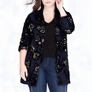 Lane‎ Bryant Navy Blue & Gold Floral Long Knit Cardigan (14/16)